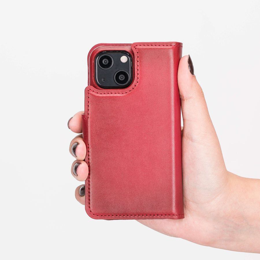 Florence Luxury Red Leather iPhone 13 Mini Detachable Wallet Case with Card Holder & MagSafe - Venito - 9