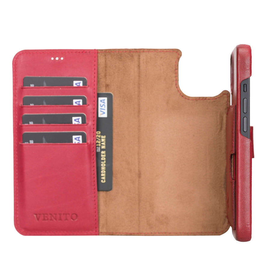 Florence Luxury Red Leather iPhone 13 Pro Detachable Wallet Case with Card Holder & MagSafe - Venito - 3