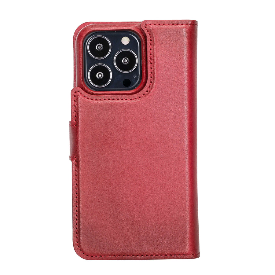Florence Luxury Red Leather iPhone 13 Pro Detachable Wallet Case with Card Holder & MagSafe - Venito - 8