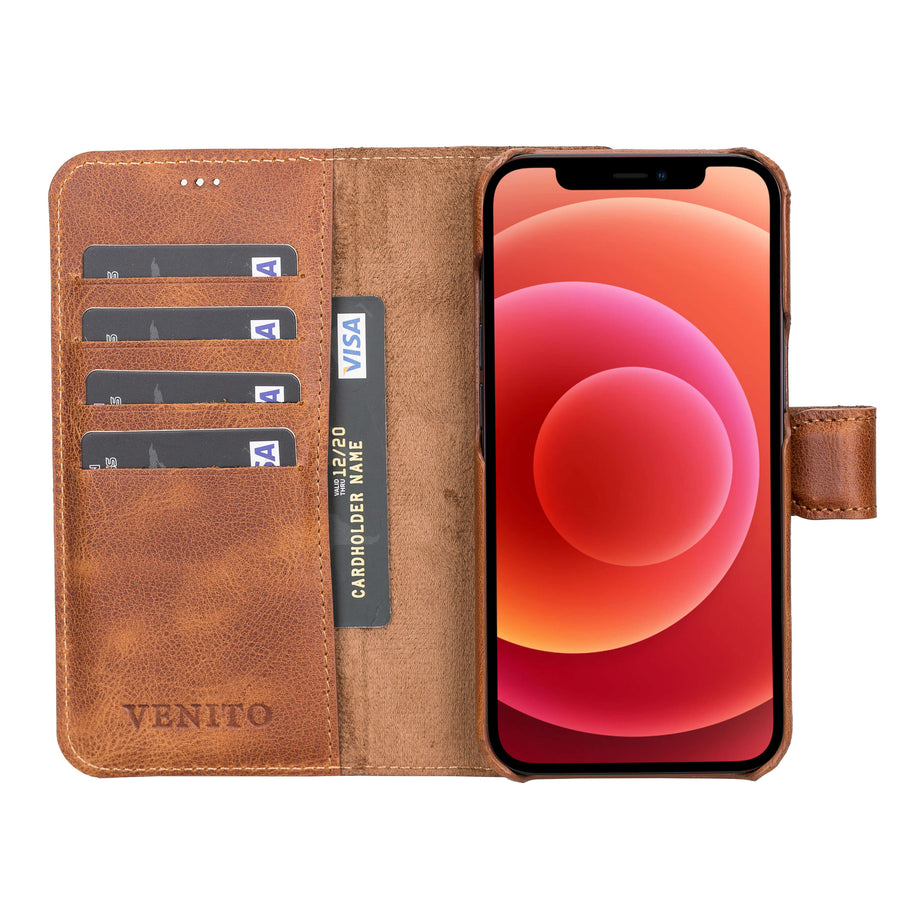 Florence Luxury Brown Leather iPhone 13 Pro Max Detachable Wallet Case with Card Holder & MagSafe - Venito - 2