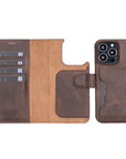Florence Luxury Dark Brown Leather iPhone 13 Pro Max Detachable Wallet Case with Card Holder & MagSafe - Venito - 1