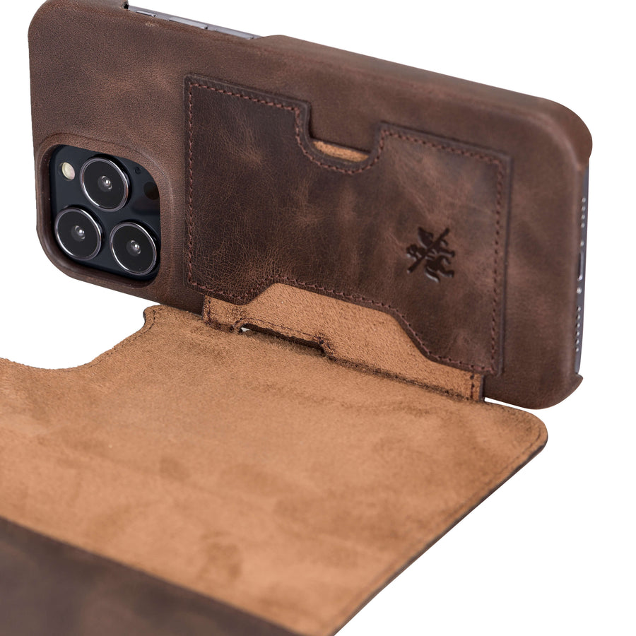 Florence Luxury Dark Brown Leather iPhone 13 Pro Max Detachable Wallet Case with Card Holder & MagSafe - Venito - 4