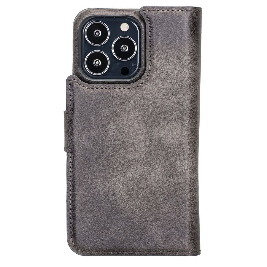 Florence Luxury Gray Leather iPhone 13 Pro Max Detachable Wallet Case with Card Holder & MagSafe - Venito - 8