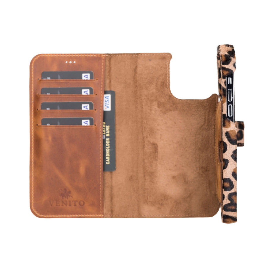 Florence Luxury Leopard Leather iPhone 13 Pro Max Detachable Wallet Case with Card Holder & MagSafe - Venito - 3