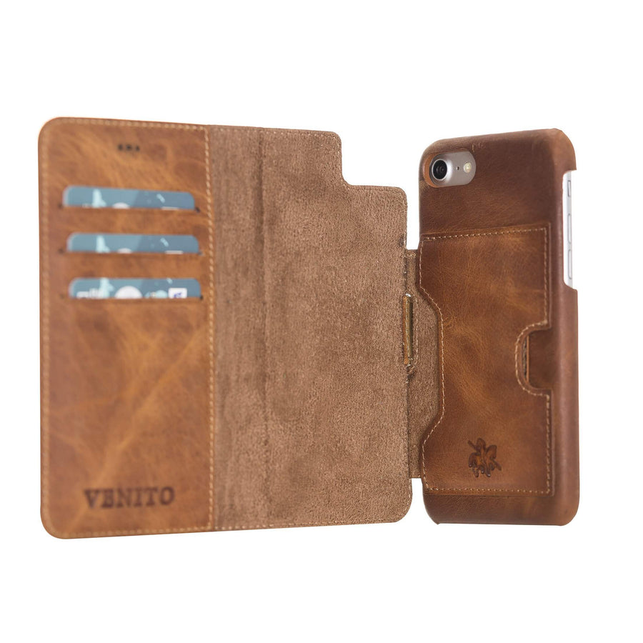 Luxury Brown Leather iPhone 8 Detachable Wallet Case with Card Holder - Venito - 2