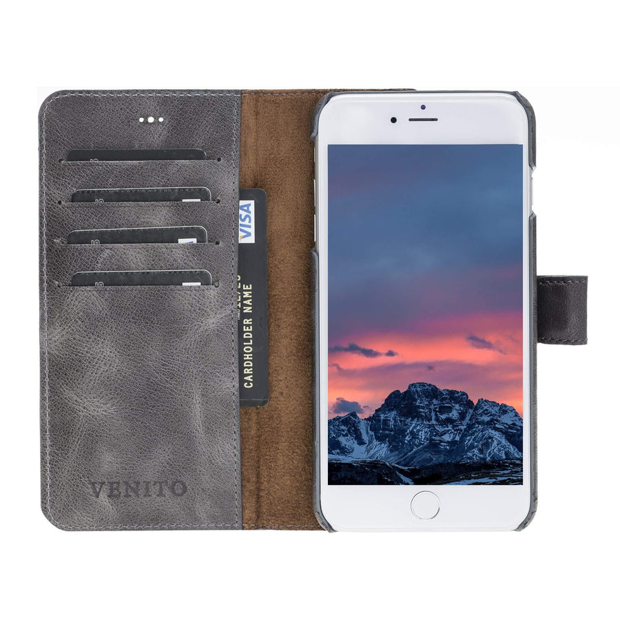 Luxury Gray Leather iPhone 8 Plus Detachable Wallet Case with Card Holder - Venito - 5