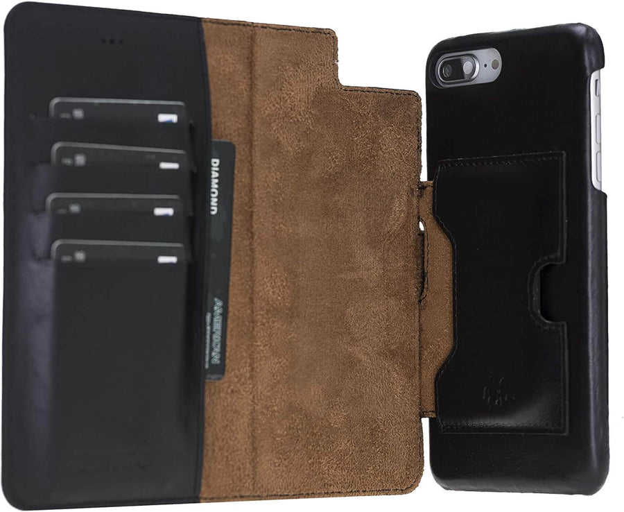 Luxury Rustic Black Leather iPhone 8 Detachable Wallet Case with Card Holder - Venito - 2