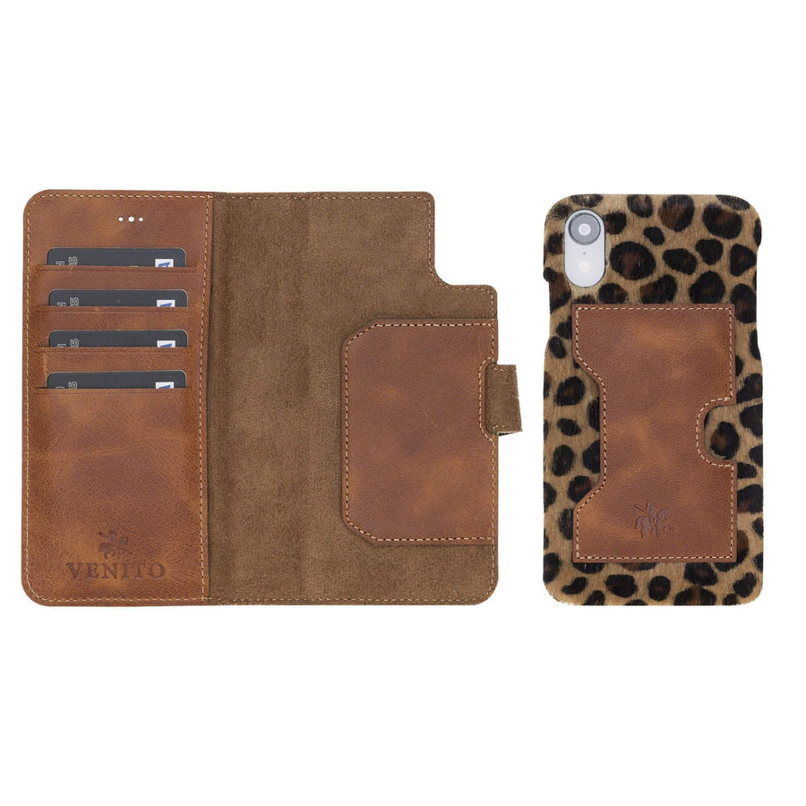 Luxury Leopard Leather iPhone XR Detachable Wallet Case with Card Holder - Venito - 1