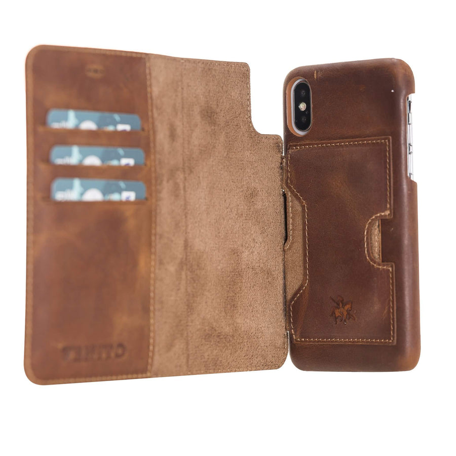 Luxury Brown Leather iPhone XS Detachable Wallet Case with Card Holder - Venito - 2