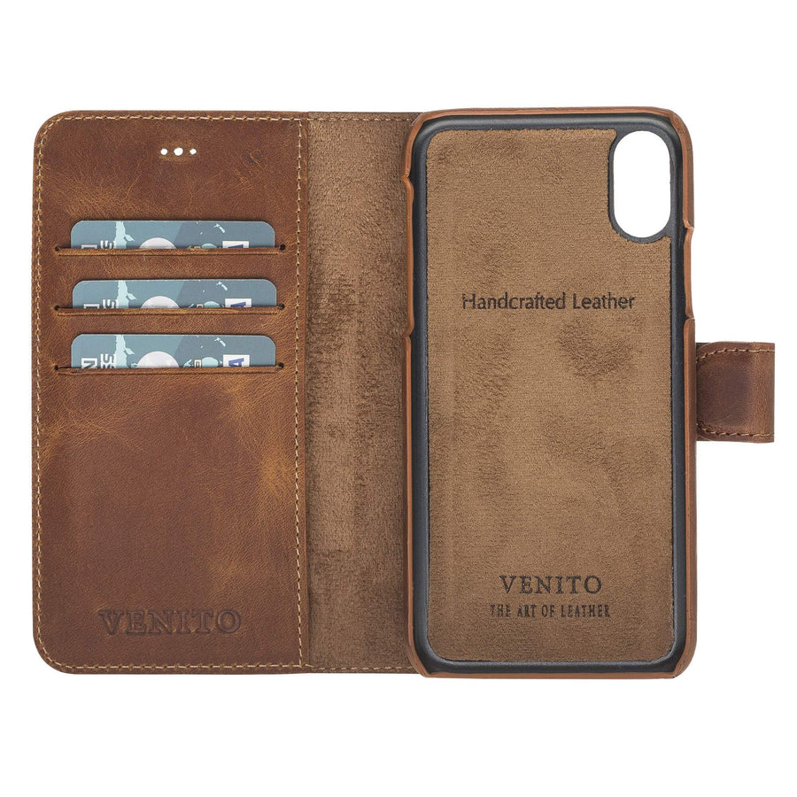 Luxury Brown Leather iPhone XS Detachable Wallet Case with Card Holder - Venito - 3