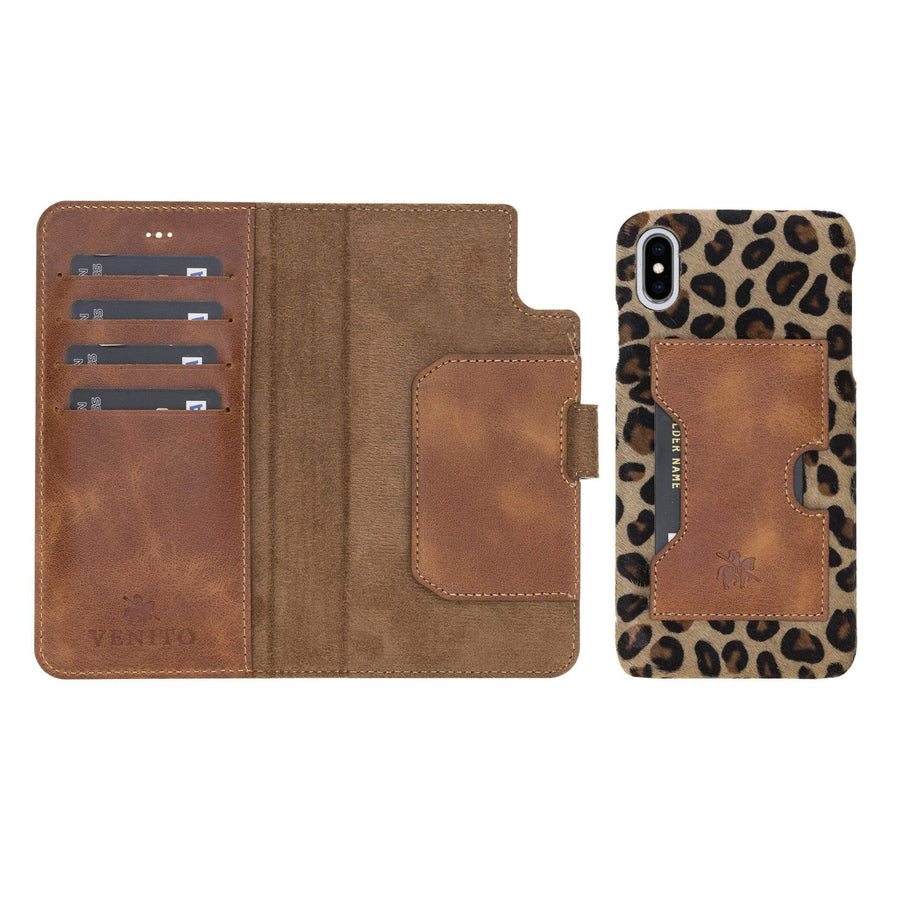 Luxury Leopard Leather iPhone XS Max Detachable Wallet Case with Card Holder - Venito - 1