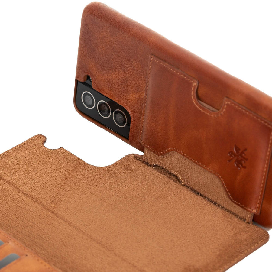 Luxury Brown Leather Samsung Galaxy S21 Plus Detachable Wallet Case with Card Holder - Venito - 2