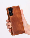 Luxury Brown Leather Samsung Galaxy S21 Plus Detachable Wallet Case with Card Holder - Venito - 8