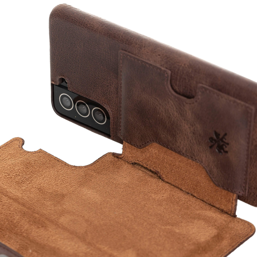 Luxury Dark Brown Leather Samsung Galaxy S21 Plus Detachable Wallet Case with Card Holder - Venito - 2