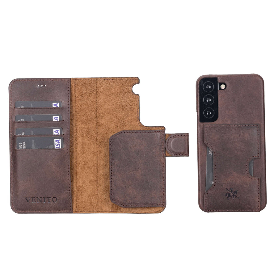 Luxury Dark Brown Leather Samsung Galaxy S22 Detachable Wallet Case with Card Holder - Venito - 1