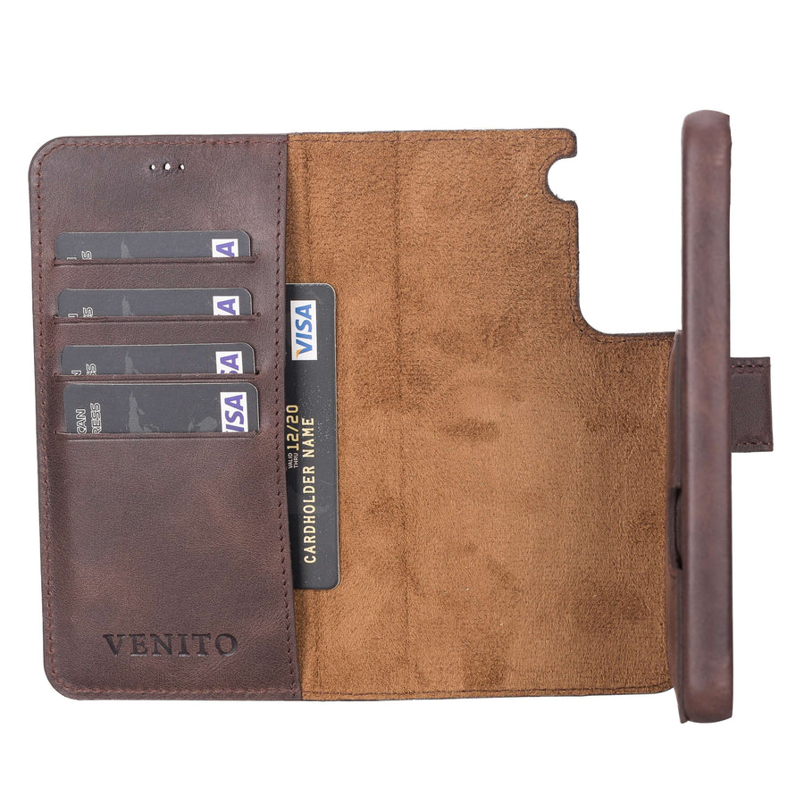 Luxury Dark Brown Leather Samsung Galaxy S22 Detachable Wallet Case with Card Holder - Venito - 3