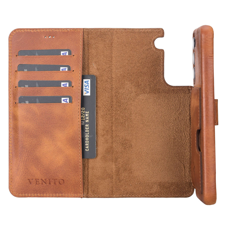 Luxury Brown Leather Samsung Galaxy S22 Plus Detachable Wallet Case with Card Holder - Venito - 3