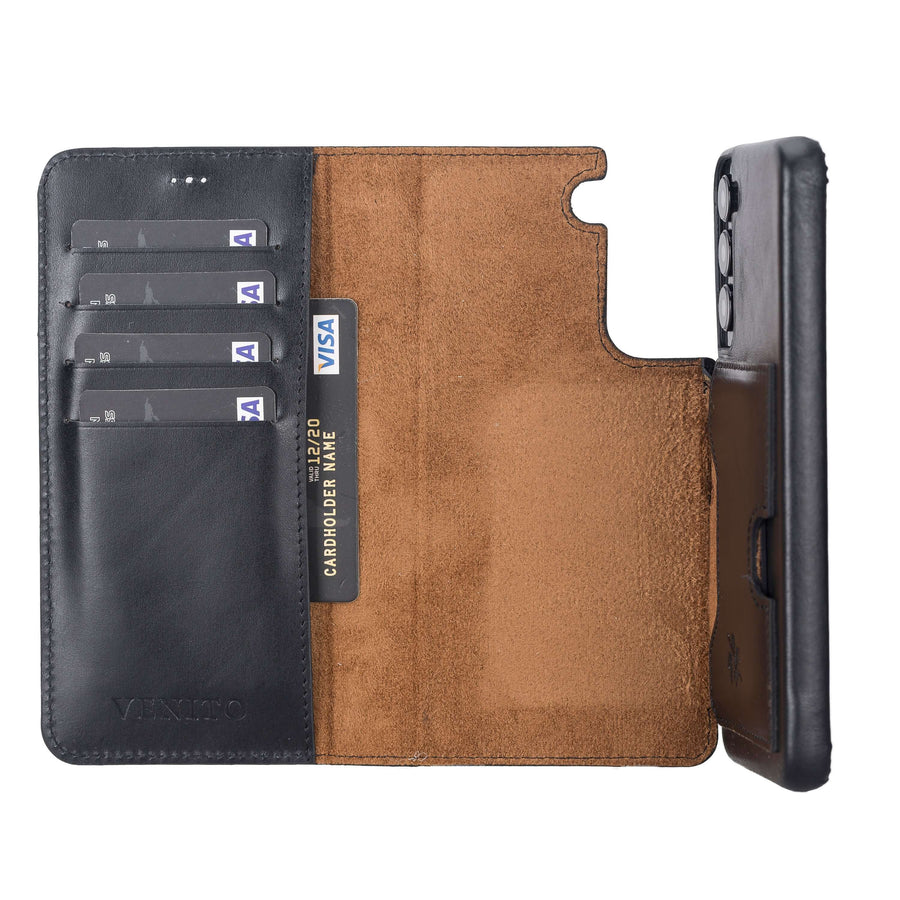 Luxury Black Leather Samsung Galaxy S22 Plus Detachable Wallet Case with Card Holder - Venito - 3