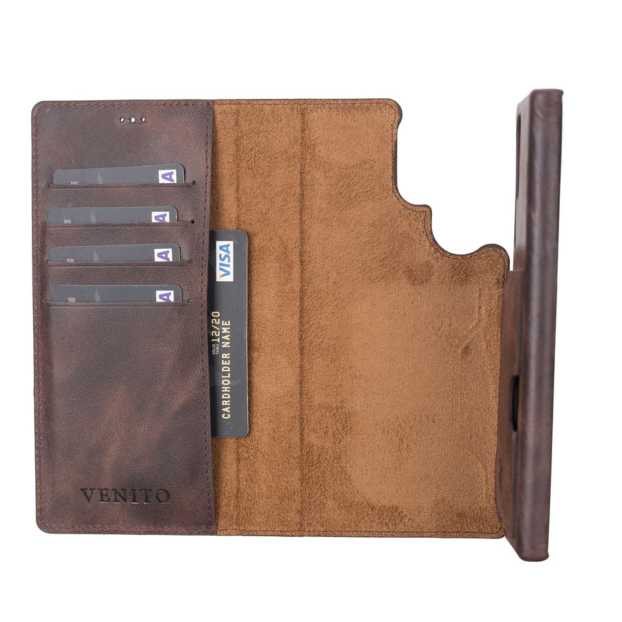 Luxury Dark Brown Leather Samsung Galaxy S22 Utra Wallet Case with Card Holder - Venito - 3