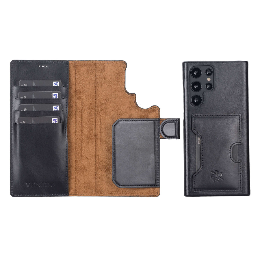Luxury Black Leather Samsung Galaxy S22 Utra Wallet Case with Card Holder - Venito - 1