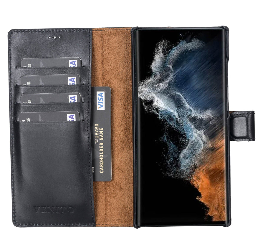 Luxury Black Leather Samsung Galaxy S22 Utra Wallet Case with Card Holder - Venito - 2