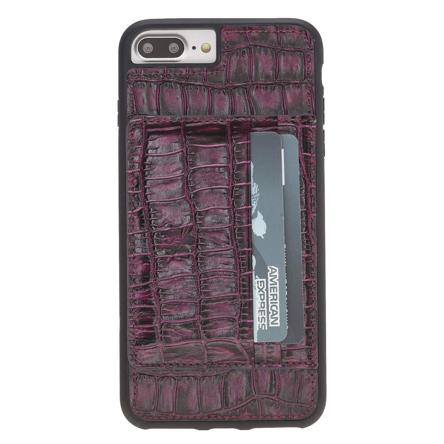 Luxury Purple Crocodile Leather iPhone 7 Plus Back Cover Case with Card Holder and Kickstand - Venito - 2