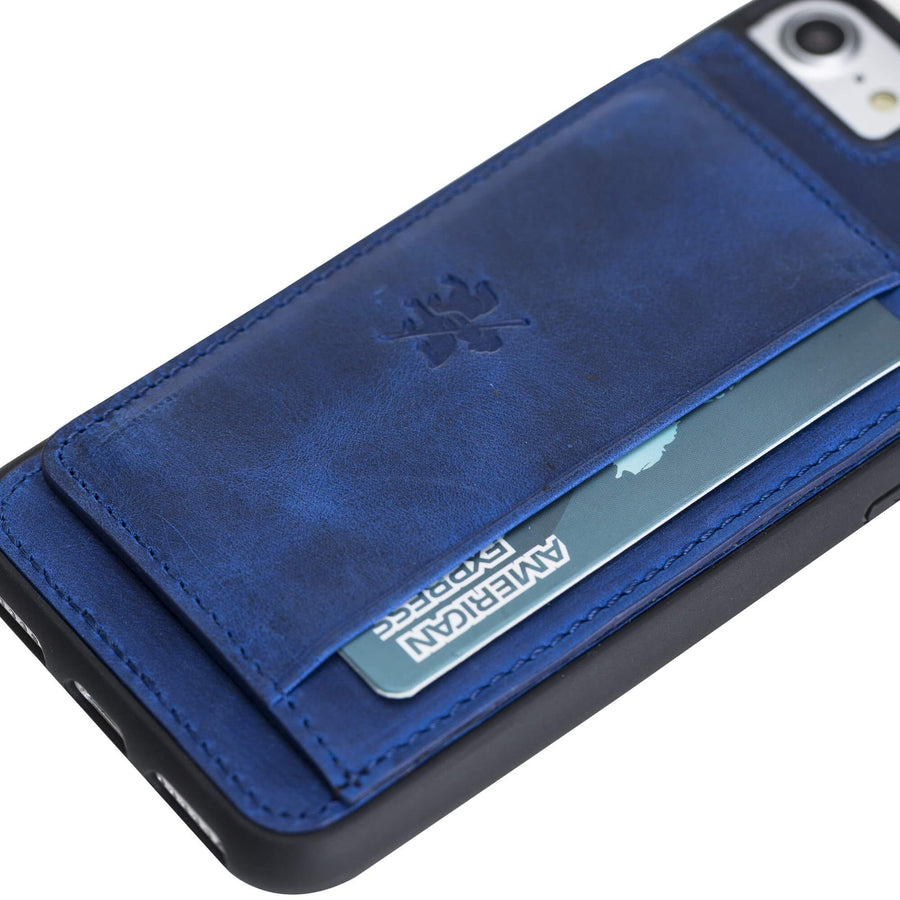 Luxury Blue Leather iPhone 8 Back Cover Case with Card Holder and Kickstand - Venito - 3