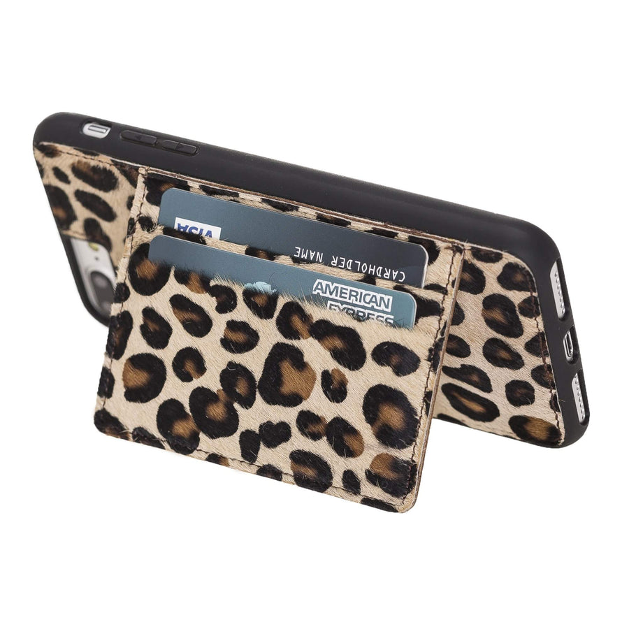 Luxury Leopard Leather iPhone 8 Plus Back Cover Case with Card Holder and Kickstand - Venito - 1