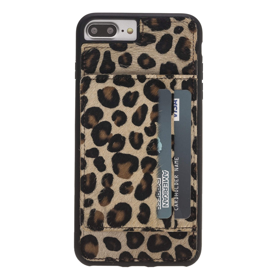 Luxury Leopard Leather iPhone 8 Plus Back Cover Case with Card Holder and Kickstand - Venito - 2