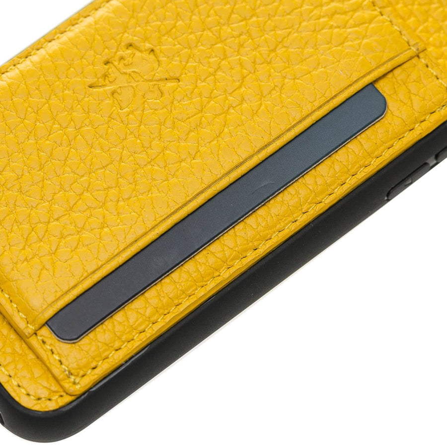 Luxury Yellow Leather iPhone 8 Back Cover Case with Card Holder and Kickstand - Venito - 3
