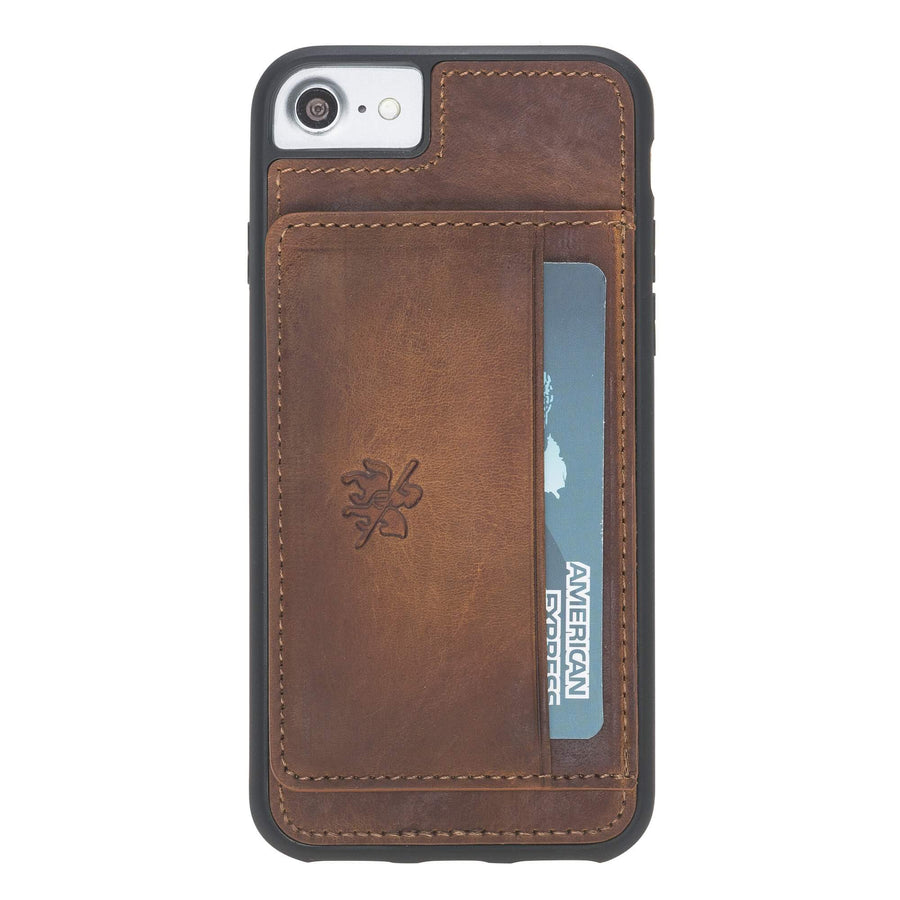 Luxury Brown Leather iPhone SE 2020 Back Cover Case with Card Holder and Kickstand - Venito - 2