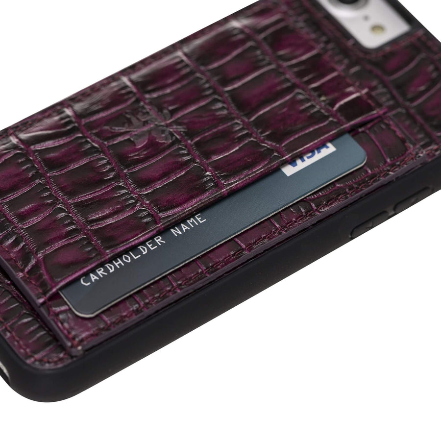 Luxury Purple Crocodile Leather iPhone SE 2020 Back Cover Case with Card Holder and Kickstand - Venito - 3
