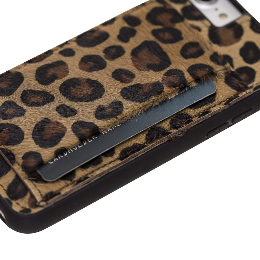 Luxury Leopard Leather iPhone SE 2020 Back Cover Case with Card Holder and Kickstand - Venito - 3