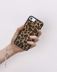 Luxury Leopard Leather iPhone SE 2020 Back Cover Case with Card Holder and Kickstand - Venito - 5
