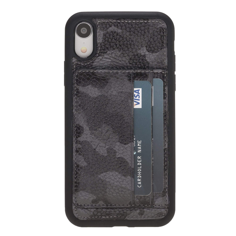 Luxury Camouflage Leather iPhone XR Back Cover Case with Card Holder and Kickstand - Venito - 2