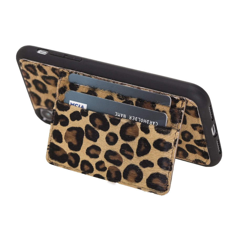 Luxury Leopard Leather iPhone XR Back Cover Case with Card Holder and Kickstand - Venito - 1