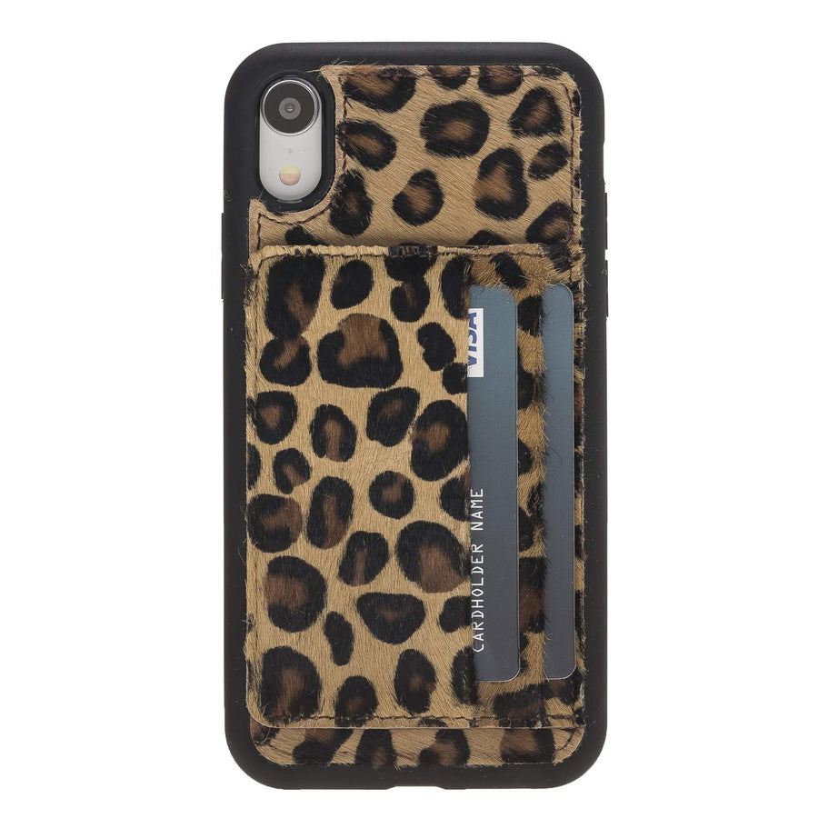 Luxury Leopard Leather iPhone XR Back Cover Case with Card Holder and Kickstand - Venito - 2