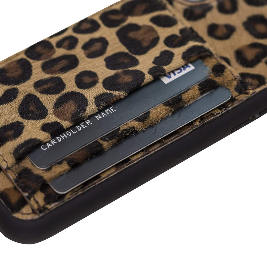 Luxury Leopard Leather iPhone XR Back Cover Case with Card Holder and Kickstand - Venito - 3
