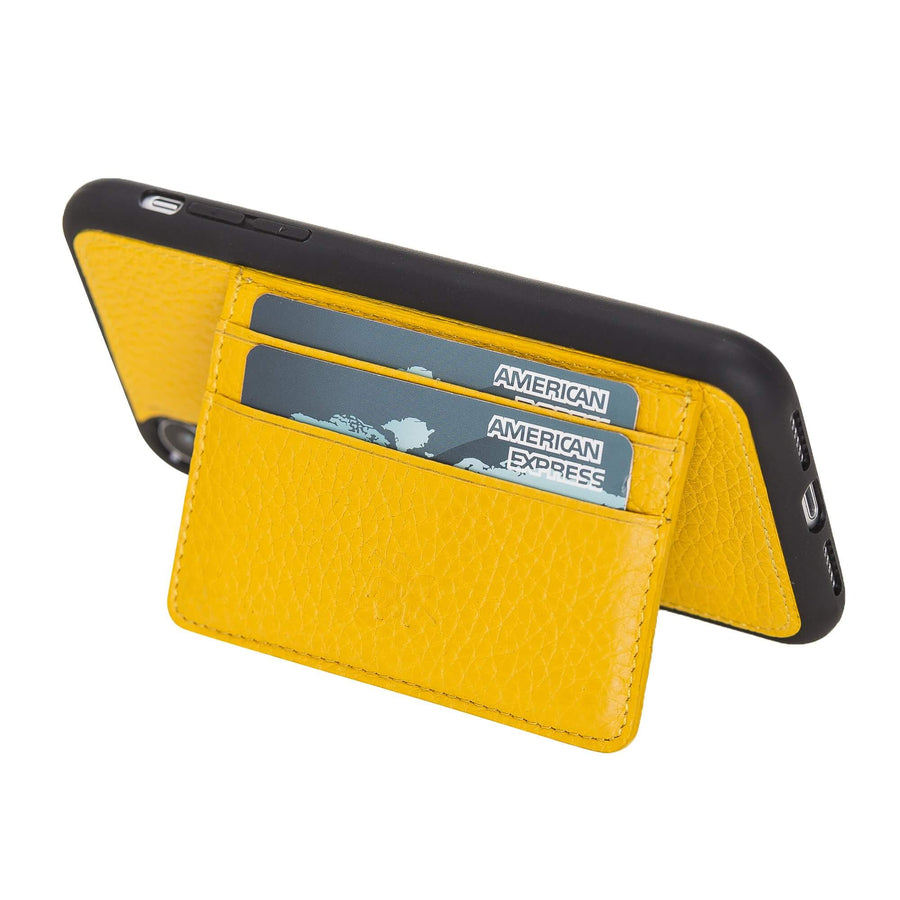 Luxury Yellow Leather iPhone XR Back Cover Case with Card Holder and Kickstand - Venito - 1