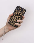 Luxury Leopard Leather iPhone XS Back Cover Case with Card Holder and Kickstand - Venito - 5