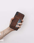 Luxury Brown Leather iPhone XS Max Back Cover Case with Card Holder and Kickstand - Venito - 5
