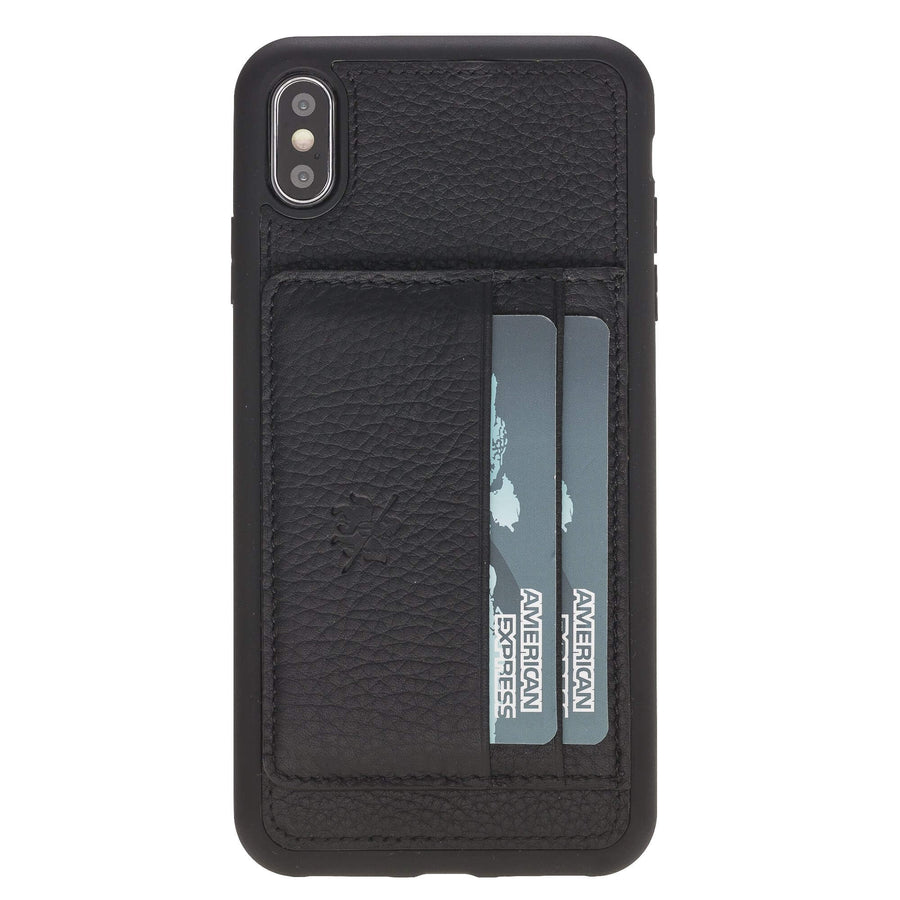 Luxury Black Leather iPhone XS Max Back Cover Case with Card Holder and Kickstand - Venito - 2