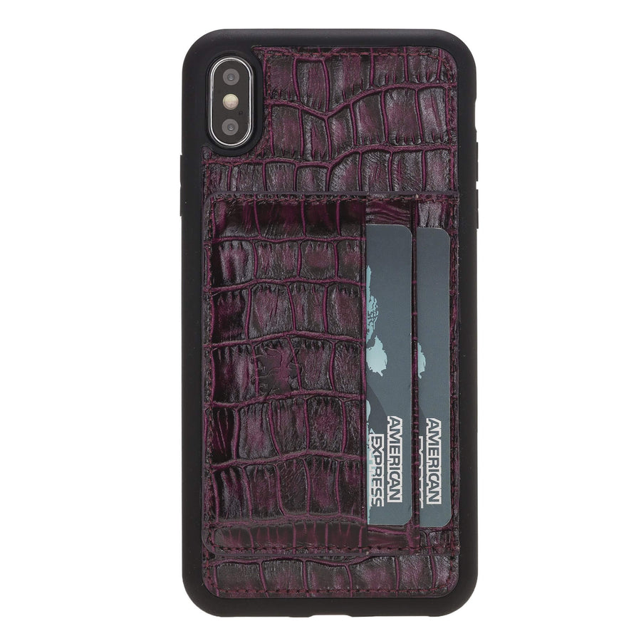 Luxury Purple Crocodile Leather iPhone XS Max Back Cover Case with Card Holder and Kickstand - Venito - 2