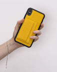 Luxury Yellow Leather iPhone XS Max Back Cover Case with Card Holder and Kickstand - Venito - 5