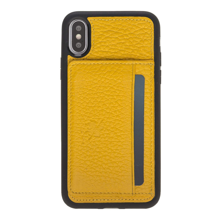 Luxury Yellow Leather iPhone XS Back Cover Case with Card Holder and Kickstand - Venito - 2