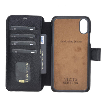 Siena Luxury Black Leather iPhone XR Wallet Case with Card Holder - Venito - 1