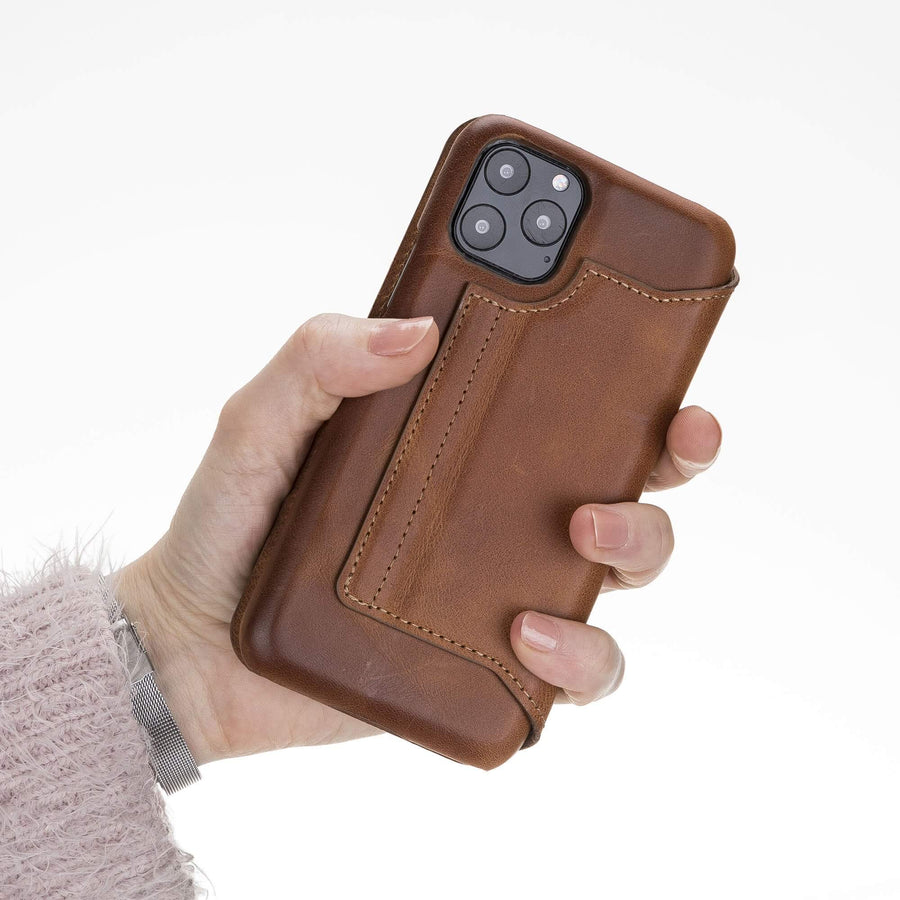 Venice Luxury Brown Leather iPhone 11 Pro Slim Wallet Case with Card Holder - Venito - 3
