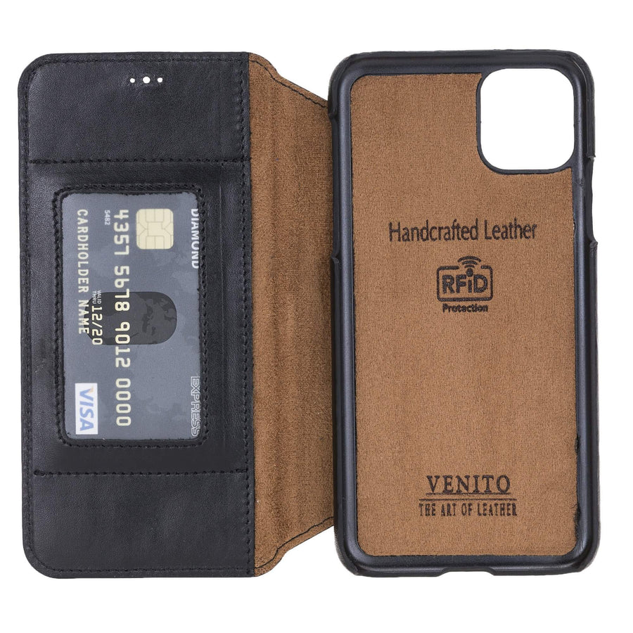 Venice Luxury Black Leather iPhone 11 Pro Max Slim Wallet Case with Card Holder - Venito - 5