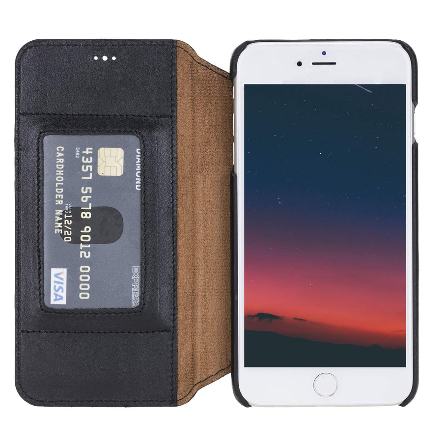 Venice Luxury Black Leather iPhone 8 Plus Slim Wallet Case with Card Holder - Venito - 1