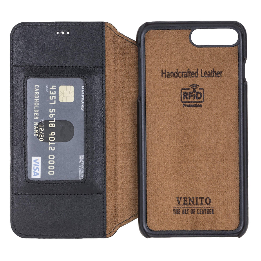 Venice Luxury Black Leather iPhone 8 Plus Slim Wallet Case with Card Holder - Venito - 5
